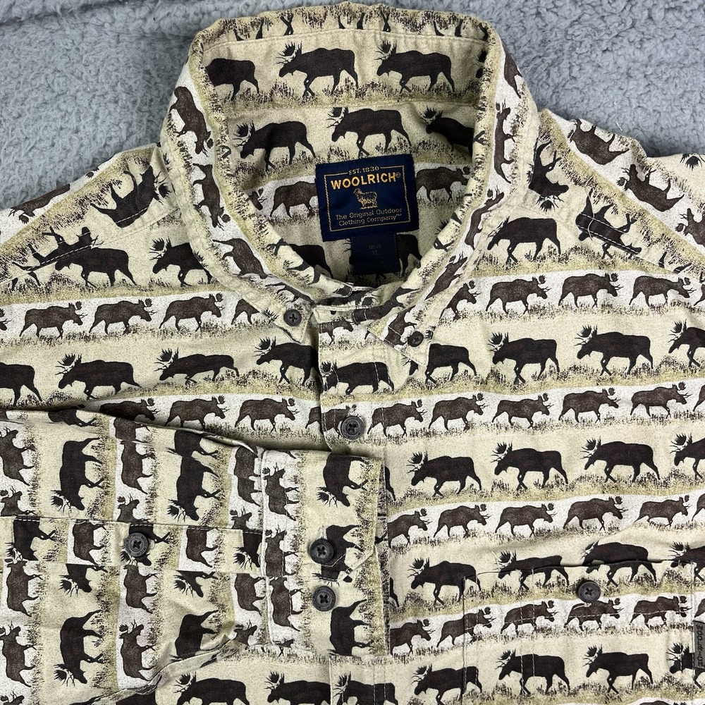 Vintage Woolrich Button Up Shirt - Mens Size XL All Over Print Moose Outdoors